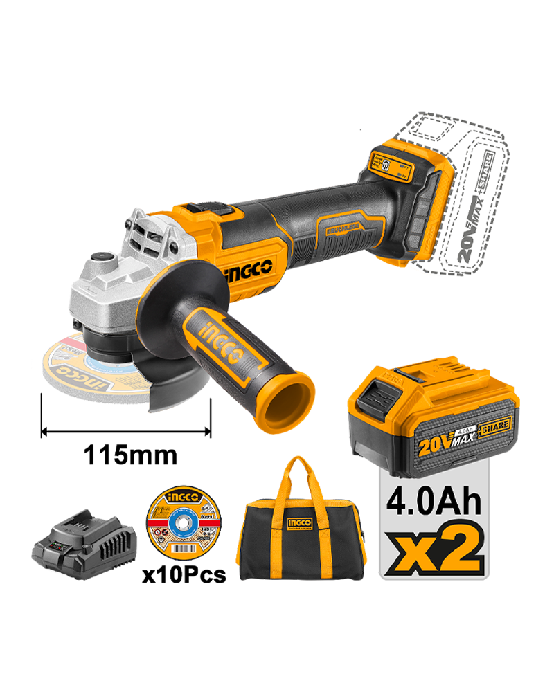 Amoladora 20V + 2 baterías + cargador