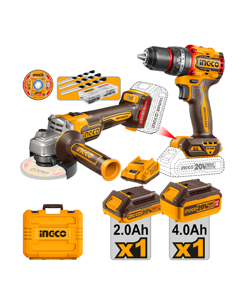 Set Atornillador 20V con Percutor + Amoladora 20V