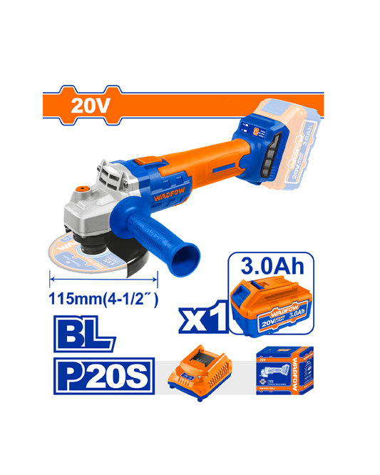 Amoladora 20V + batería + cargador